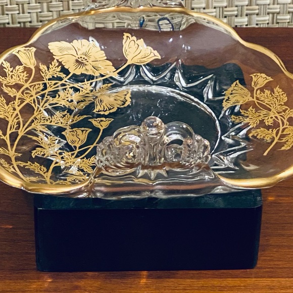 🍁🌟3xHP🌟ANTQ Cambridge Glass Gold Flanders Bon Bon Dish - Picture 5 of 10